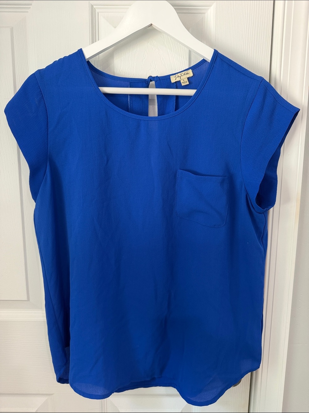 Lily White Royal Blue Lightweight Short Sleeve Blouse - Picture 1 of 3